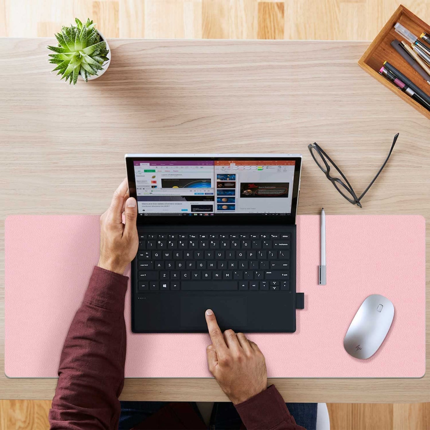 Double-Sided PU Leather Desk Pad - Non-Slip Large Mouse Pad & Desk Mat for Office, Home - Waterproof, Easy to Clean, Durable Dual-Sided Surface (23.6"X13.7", Pink)