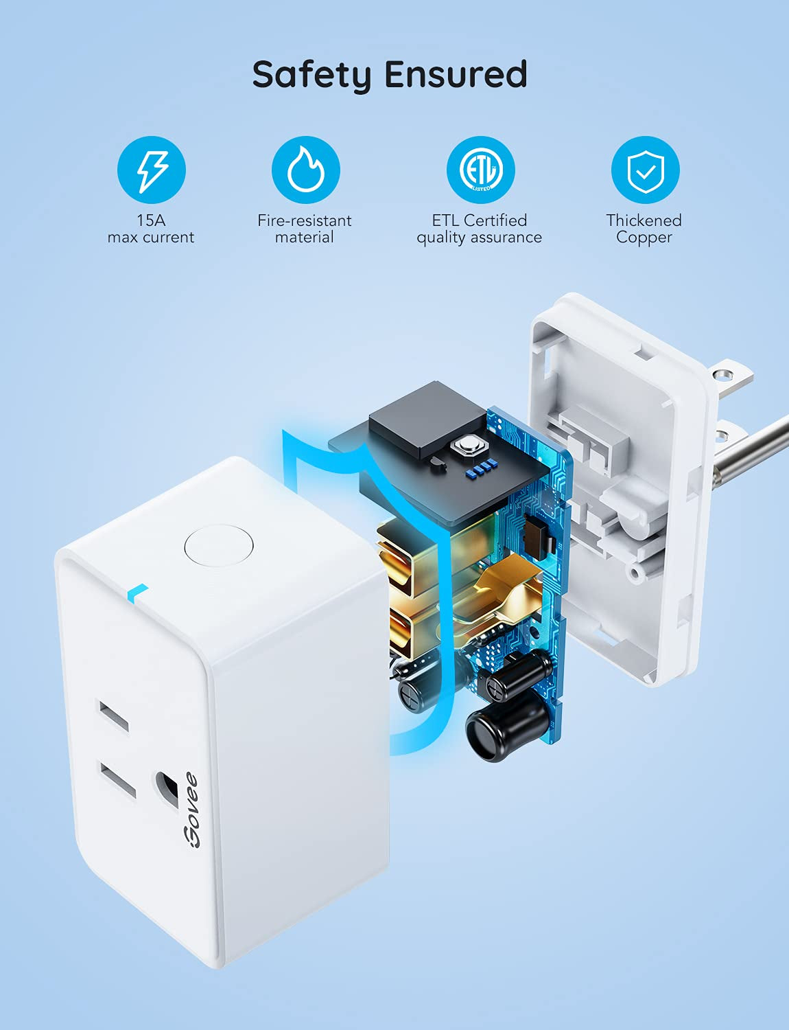Smart Plug 15A, Wifi Bluetooth Outlets 4 Pack Work with Alexa and Google Assistant, Wifi Plugs with Multiple Timers,  Home APP Group Control Remotely, No Hub Required, ETL&FCC Certified
